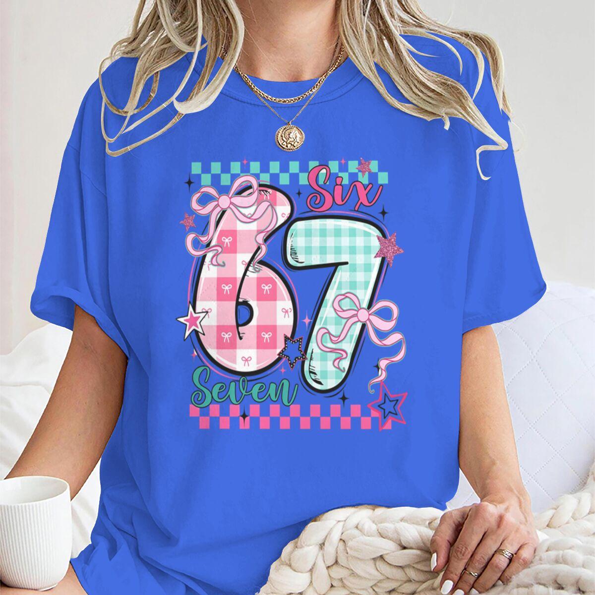 

Bow 67 Trend Couples Tshirt Sweet Six Seven Number Graphics Women Men Fashion T-Shirt Wife Husband Fun Lovers T-shirts Top XXS