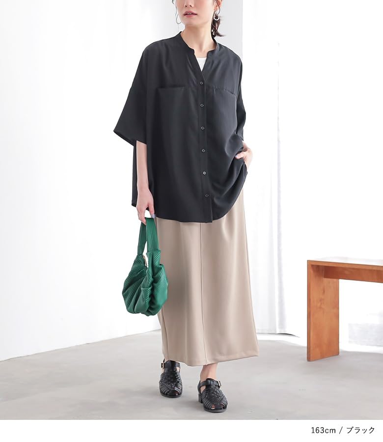 Oshare Walker Skipper Tops Blouse Sweat Casual Slimming Loose Fit Simple Elegant Stylish Commuter Office 12tn0gn n'OrLABEL [Sweat-Resistant Shirt]