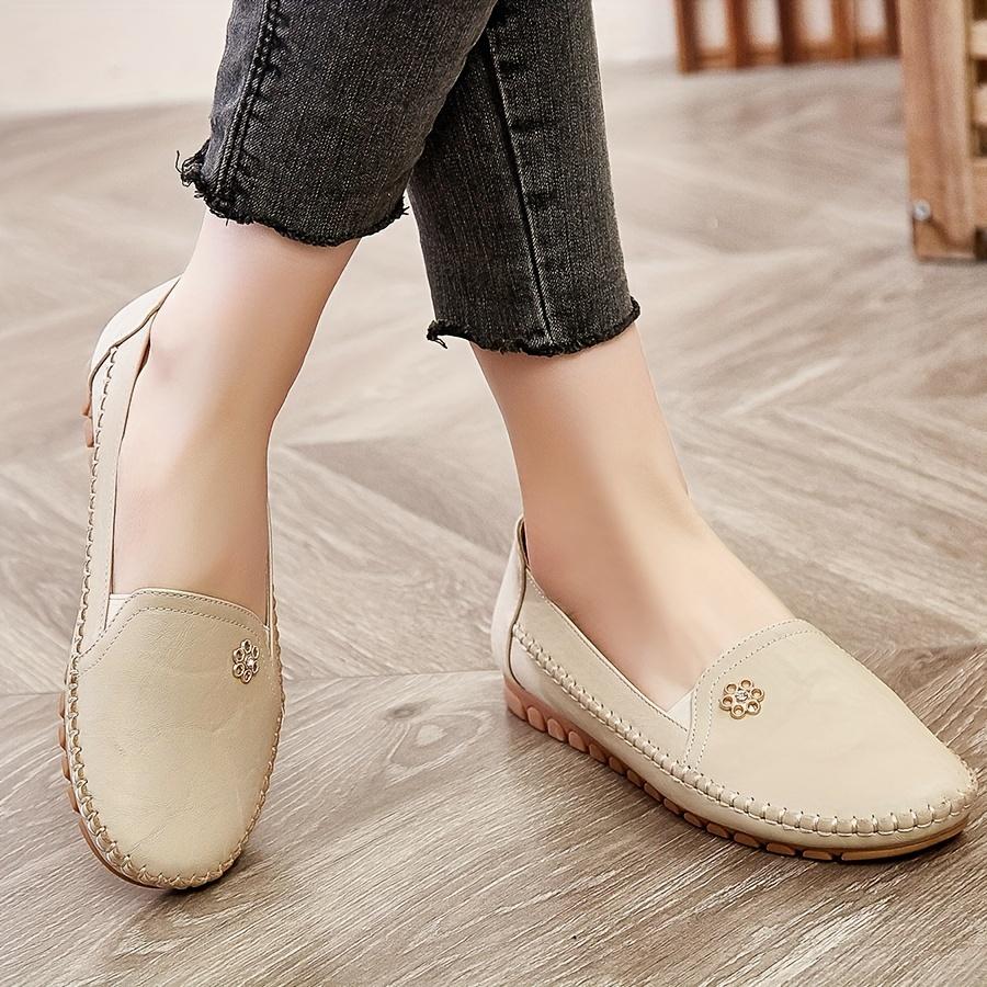 Women's Solid Color Flat Loafers, Casual Slip On Soft Sole Shoes, Lightweight & Comfortable Shoes