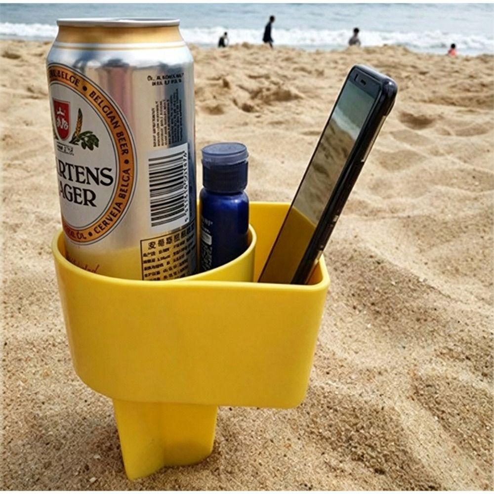 Sand Stake Beach Cup Holder Phone Pocket Sand Drink Stand Sunbathing Beach Organizer Outdoor