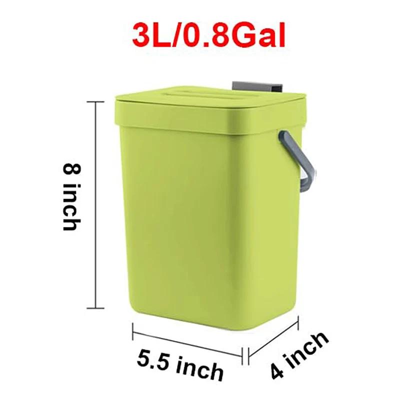Portable Small Plastic Trash Can for Kitchen,Hanging Trash Can with Lid Under Sink Food Waste Bin Mountable Garbage Can Bathroom