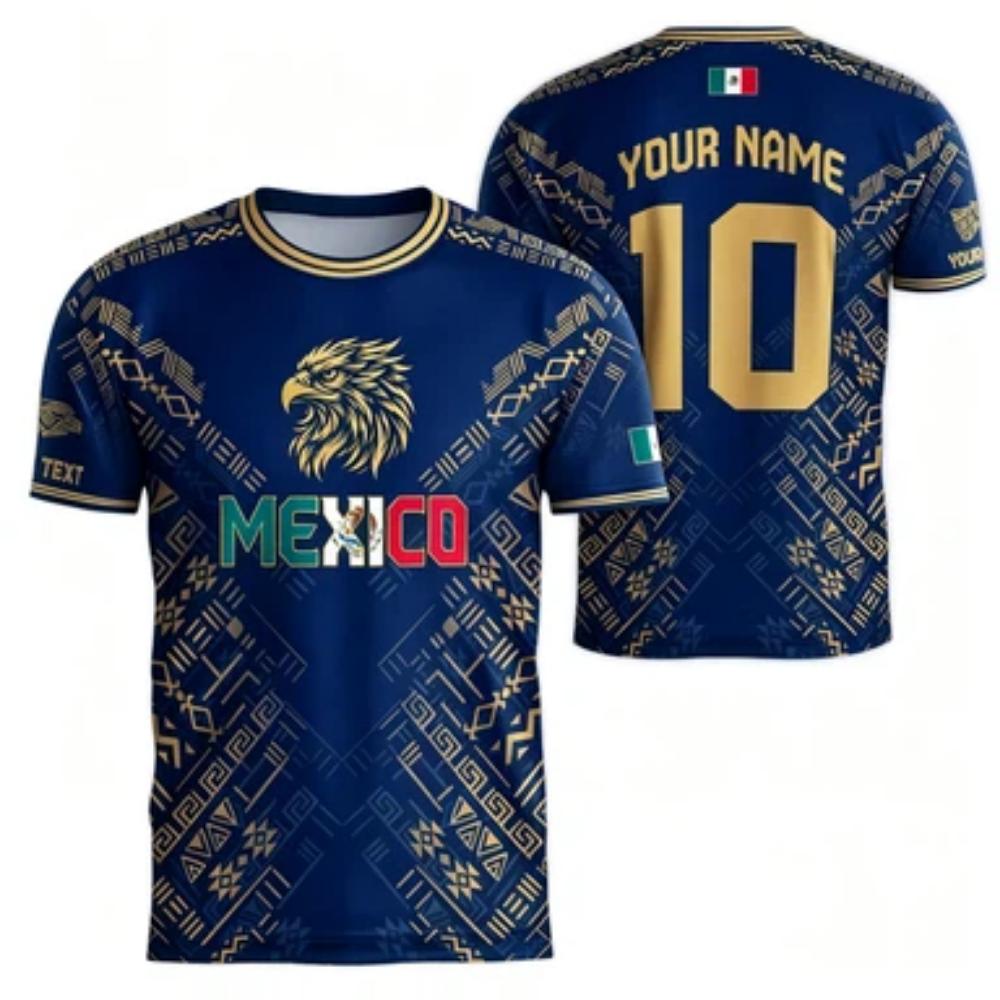 Mexico National Flag Soccer Jersey T-Shirt Men's Eagle Graphic Tee Short Sleeve Summer Football Fan Sportswear Outdoor Casual Top