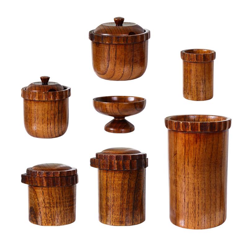 Zhishi Vintage Jujube Wood Condiment Set with Chopstick Holder