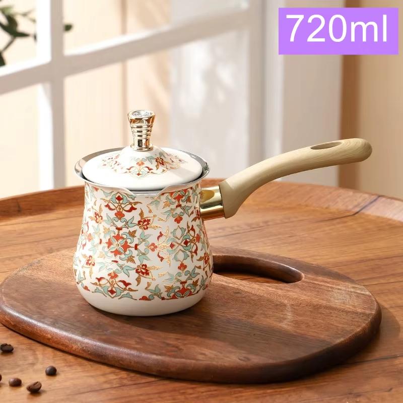 Stainless Steel Coffee Pot with Lid Chocolate Butter Milk Cup Coffee Tea Melting Jug Moka Pot for Office Home Kitchen