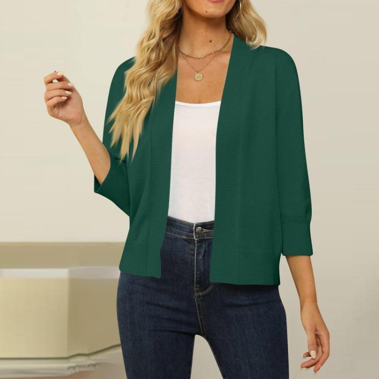 Women Casual Lightweight Cropped Cardigan Sweater 3/4 Sleeve Open Front Comfortable Fashion Shrugs