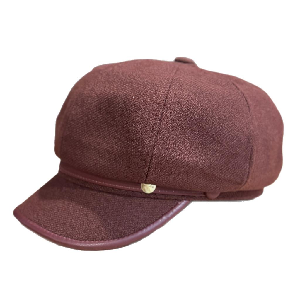 New Metal Label British Octagonal Hat for Women in Autumn and Winter All  Match Casual Face Showing Small Newsboy Painter Hat Duck Tongue Beret