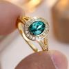 Oval Stone Green Crystal White Zircon Rings For Women Vintage Gold Color Engagement Bands Bridal Wedding Jewelry Birthday Gifts