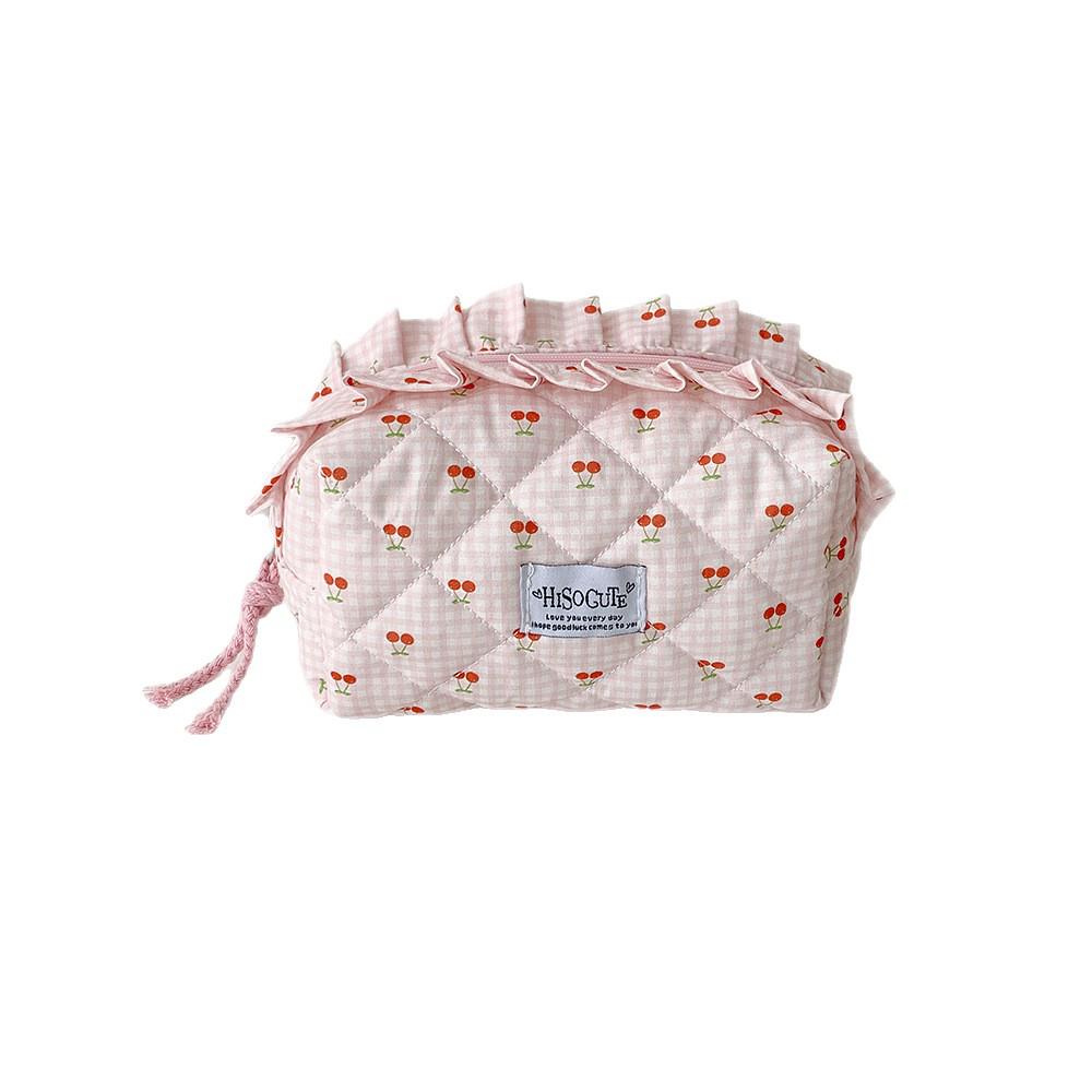 Korean-Style Plaid Makeup Bag: Little Cherry Skincare & Toiletries Travel Storage
