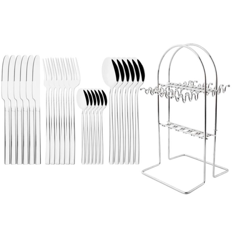 24-teiliges Regenbogen-Besteck-Set mit Halter, 304 Edelstahl, Besteck, Messer, Gabel, Löffel, Geschirr, Party-Küche, Besteck-Set mit Aufbewahrungsregal
