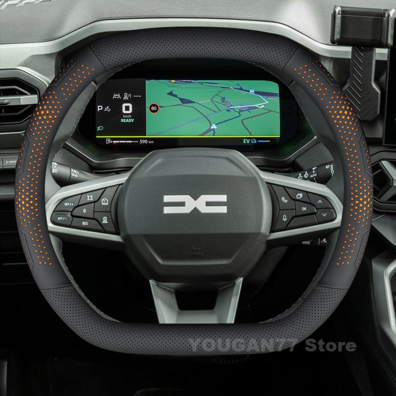 Leather Car Steering Wheel Cover For ALL New Dacia Spring Duster 2024 2025 Non-slip Auto Interior Dacia Duster 2025 Accessories