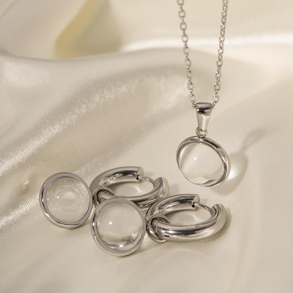 

White Transparent Glass Ball & Zircon Pendant Necklace - European & American Influencer Style
