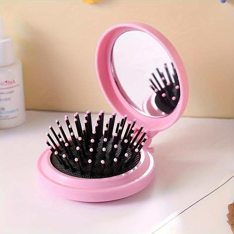 Portable Folding Hair Comb with Mirror Soft Bristle Mini Massage Brush, Air Cushion Comb, Integrated Massage Comb and Mirror Travel Beauty Tool