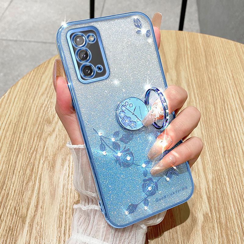 KADEM Flower Pattern Phone Case for Samsung Galaxy A31 Glitter Gradient Soft TPU Cover with Ring Kickstand