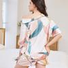 Pajamas women's summer 1011 new ice silk short-sleeved shorts two-piece set Internet celebrity high-end printed loungewear