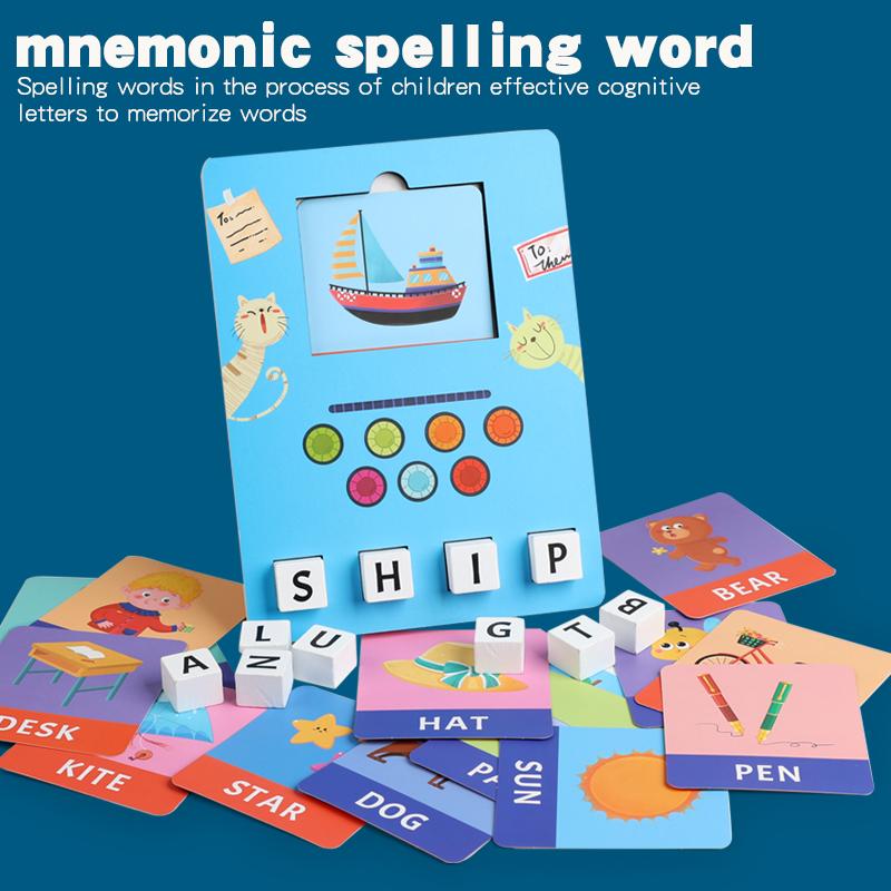 Wooden Building Block Puzzle Alphabet Spelling Educational Toy Letter Recognition Logical Thinking Learning Playset for Kids