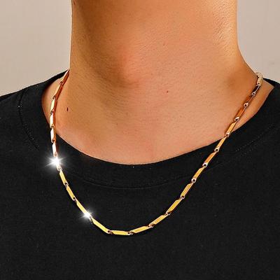 Necklace 18K Gold Plated Non-Discoloring Bamboo Hexagonal Gold 3D Men's Fashion Big Size Hollow Jewelry Bracelet