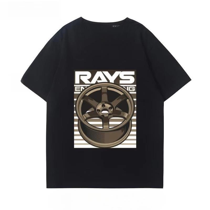 Japanese Car Modified Rim TE37 Wheel Hub Modified Car JDM Short-sleeved T-shirt Men's and Women's Cotton Half-sleeved Top
