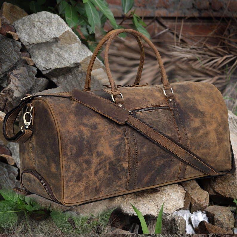 Leather Trolley Duffle bag Genuine Handmade Leather Rolling Travel Duffel Men Leather Overnight Weekender Duffel Personalized Gift Bag
