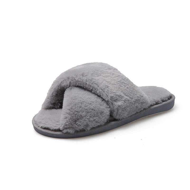 Women's Cozy Cross Fluffy Slippers for Autumn/Winter - Indoor Flat-Bottom Slippers for Home