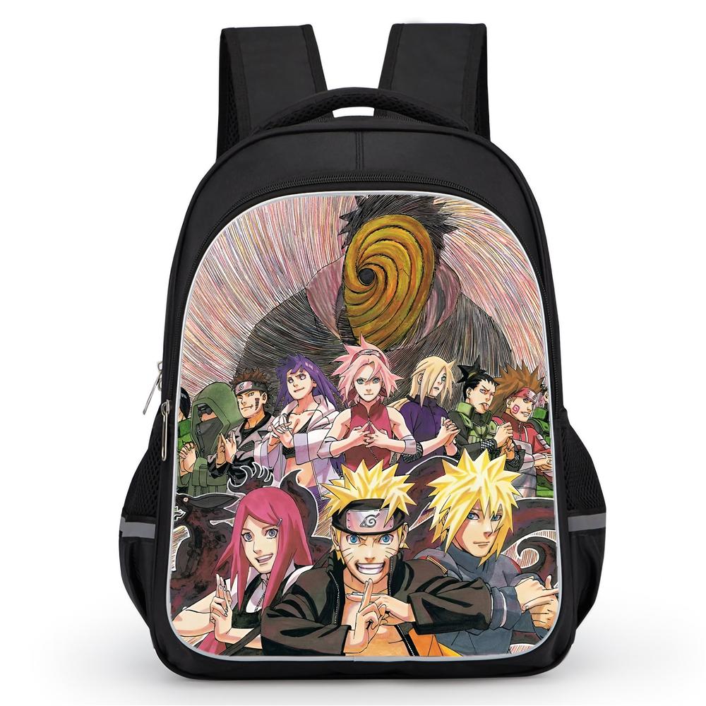 Dual Zipper Pockets, NARUTO Design Suitable For Boys&Girls, Durable 16-inch Lightweight Kids Cartoon Student Backpack Age 5-10.