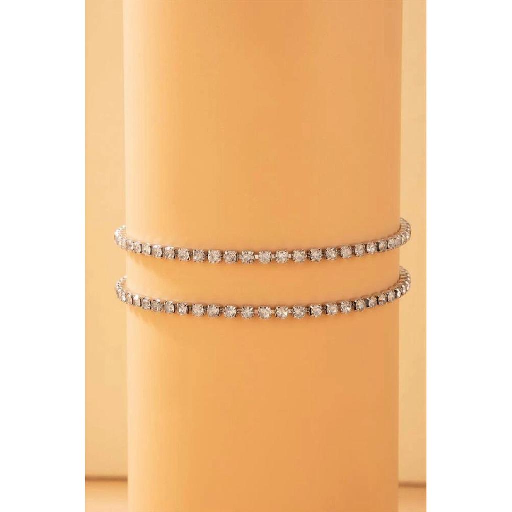 Silver Crystal Stony Anklet Set