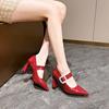 Large Size High Heels Shallow Mouth Chunky Sandals for Women Round Toe Mary Jane Sweet Casual  Women's Shoe 2025 New Pumps