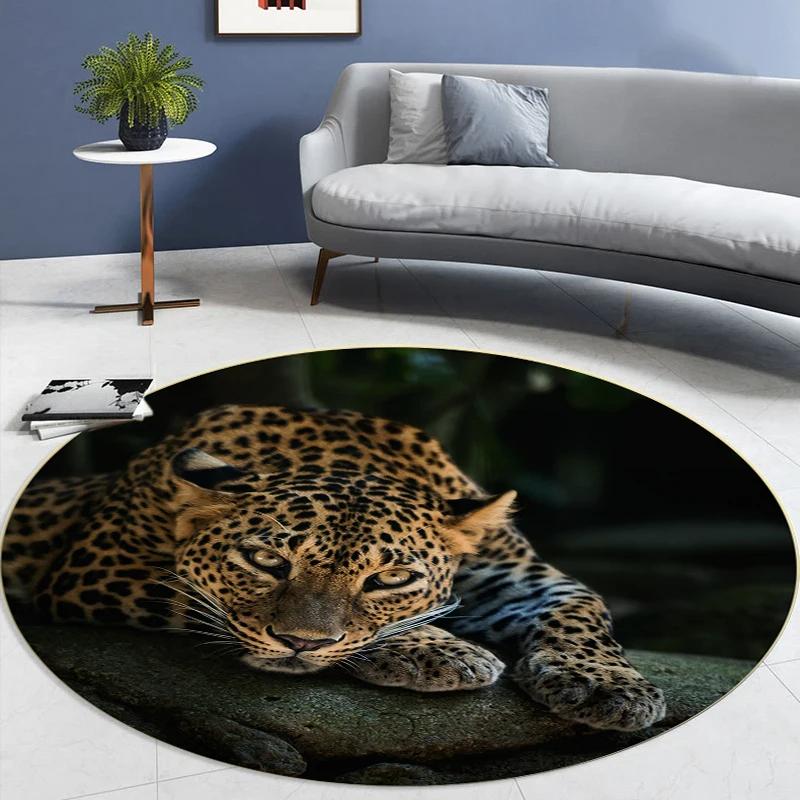Leopard Tier Runder Teppich Wohnzimmer Kreis Teppich Haus Schlafzimmer Nachttisch Fußmatte Tierwelt Stuhlmatten Raumeingang Türvorleger