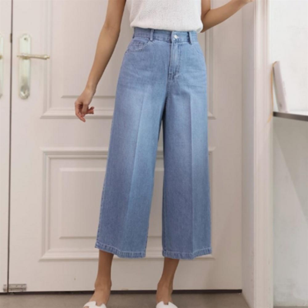 New Arrivals Open Run Women 8 Length Denim Pants Pintuck Design Cotton Blend