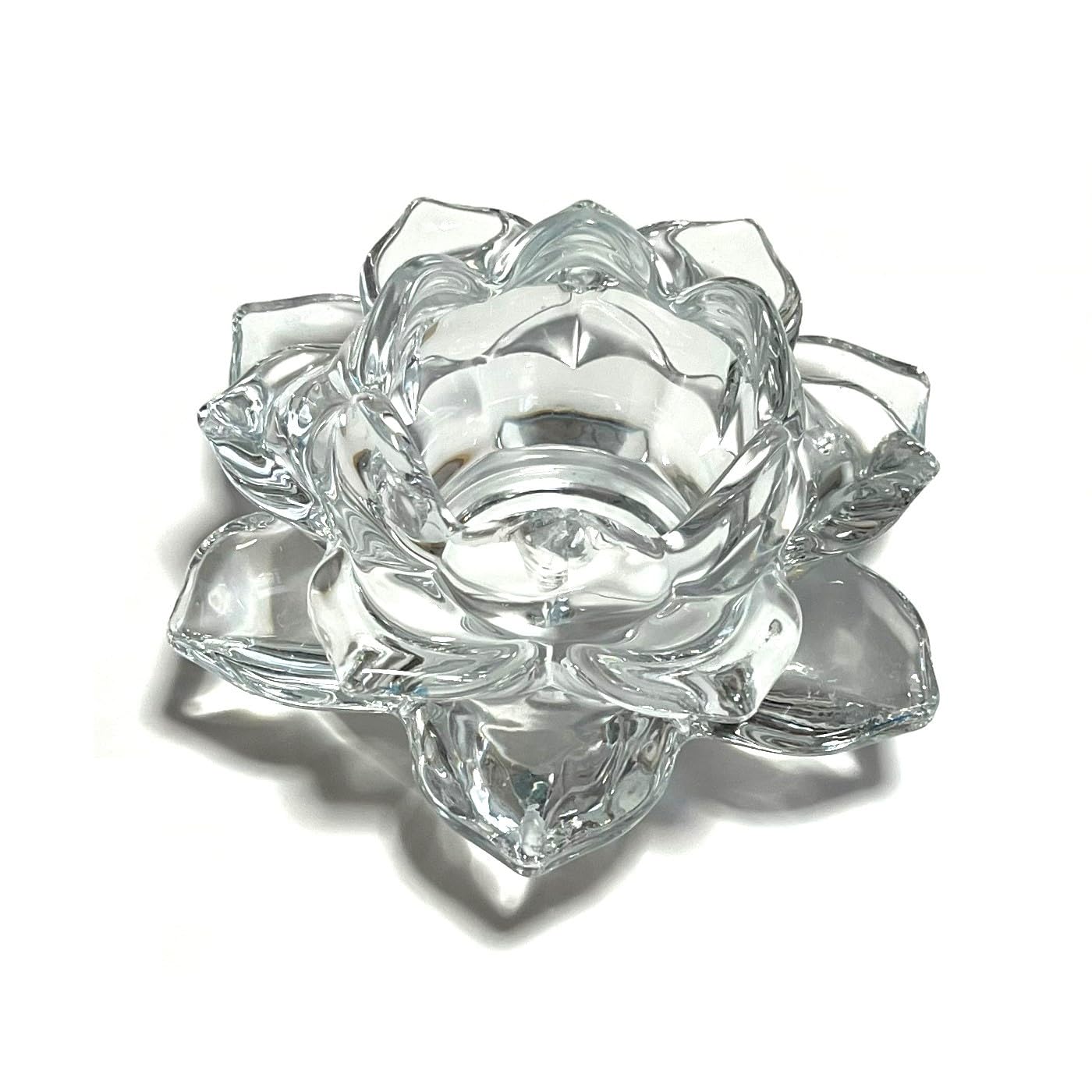 

Lotus Flower Candle Crystal Colored Candle Candlestick Stand, Glass, Holder, (Transparent)