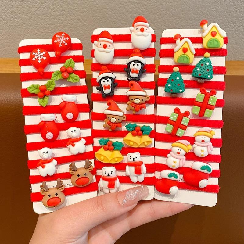 Girls Christmas Hair Bands Cute Santa Elastic Ties Soft Baby Hair Rope No Damage Ponytail Holder for Holiday Party and Daily Use