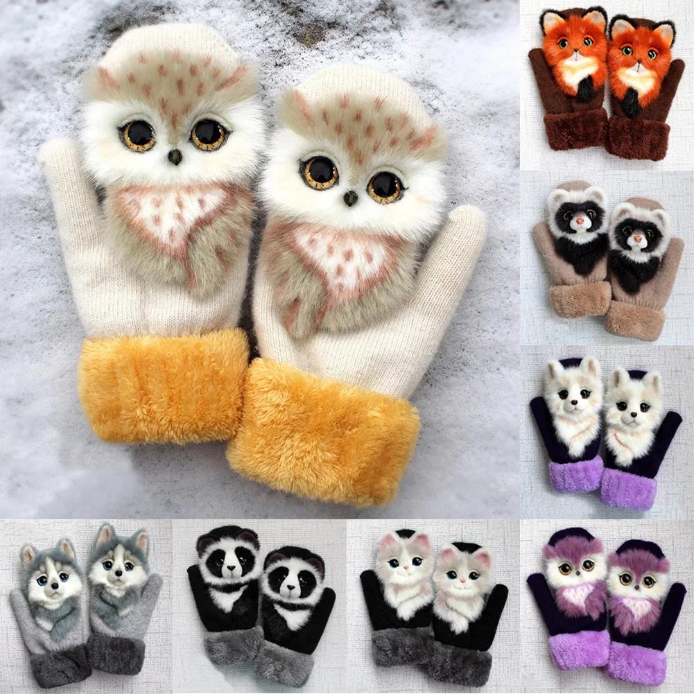 New Style Winter Warm Gloves Women Animal Pattern Glove Warmth Plush Knitted Glove Fashion Cute Gloves for Women Guantes
