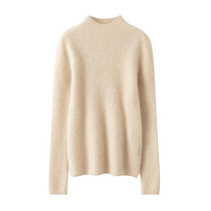 Cashmere Sweater for Women with Half Turtleneck Autumn and Winter Pull Strips Slim Fit Knitted Base Cashmere Solid Color Sweater