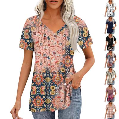 Damesblouses met korte mouwen, elegante casual blouses, geplooide V-hals tops