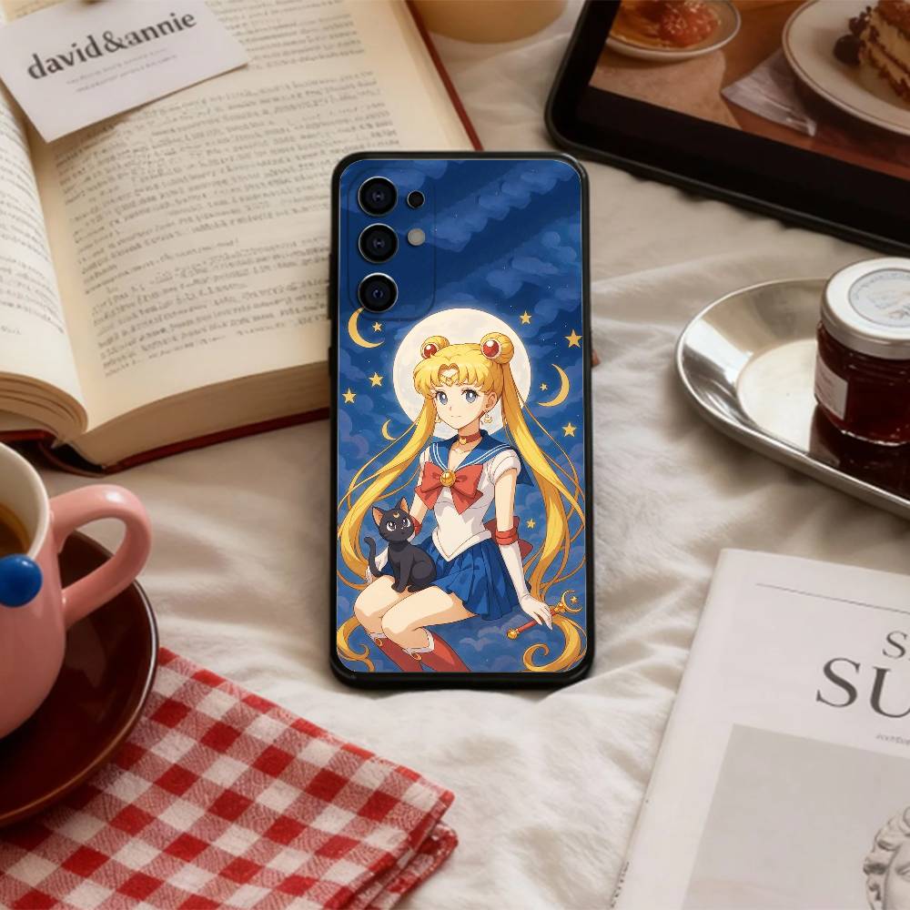 CUTE Cartoon S-Sailor M-Moons    Phone Case For Samsung S 25,24,23,22,30,21,10,9,Ultra,Plus,Lite,FE,4,5 G Soft Black Case