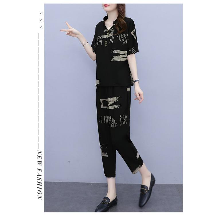 Летний повседневный комплект из 2 предметов с принтом больших размеров для женщин — фото 6