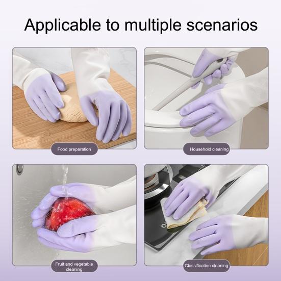 1 Pair Household Cleaning Gloves Waterproof Anti-Slip Protective Gloves with Extended Cuffs Dishes Cleaning Kitchen Gloves