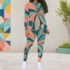 Women Plus Size Two Piece Set Round Neck Long Sleeve Printed Top And Fitted Pants