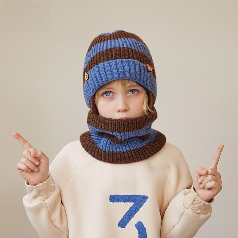 Kids Knitted Hat And Scarf Set With Windproof Warmth For Winter Outdoor Play