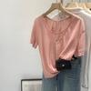 Women's White Double Layer V-Neck Short Sleeve T-Shirt