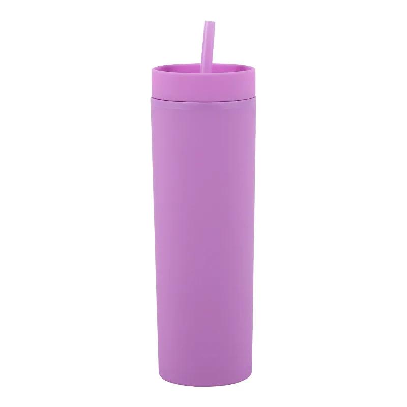 1pc Plastic Straw Cup Double-Layer Water Bottles Coffee Cup Reusable Hard Plastic Tumbler with Lid Drinkware Gift