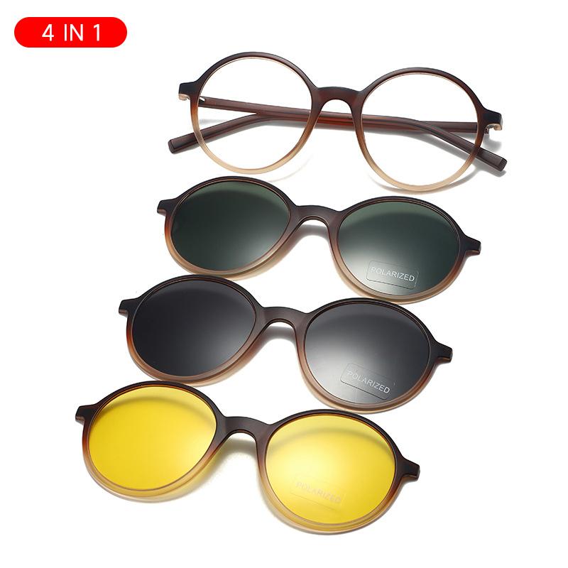 4 In 1 New Vintage Round Polarized Sunglasses For Men And Women Uv400 Sun Glasses Anti Blue Light Glasses Night Vision Eyewear