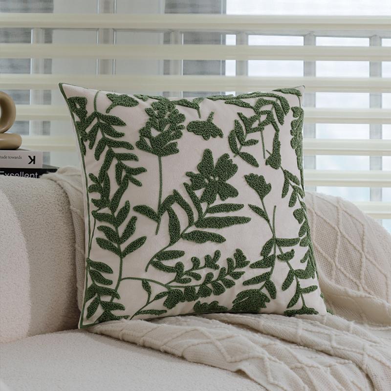 Jmg Clothing Unisex Green Cushion Cover Exquisite Embroidery Home Decoration Pillowcase 45X45cm Soft High-Quality Plush Living Room Sofa Pillowcase