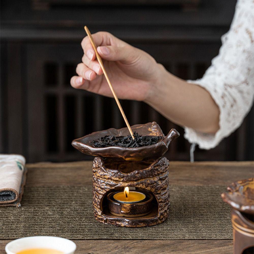 Durable Retro Ceramic Tea Light Candle Holder & Wax Melt Burner - Multi-Functional, Anti-Scald