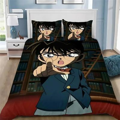Boys Detective Duvet Cover Set With Pillowcase 2 Pcs For Kids Boys,3D Anime Pattern Comforter Cover Soft Conan Theme Quilt Cover