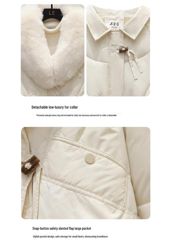 Women's Short Winter Jacket with Thick Fur Collar - European and American Style, Warm and Anti-Fur Design