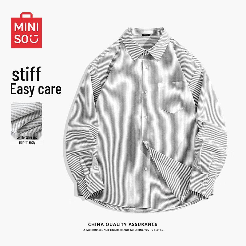MINISO Unisex Striped Oxford Cloth Long Sleeve Shirt
