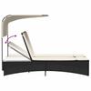 Double Sun Lounger with Canopy and Cushions Black Poly Rattan