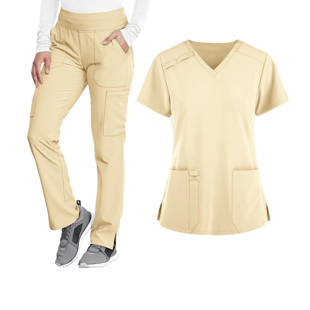 Women's Loose And Comfortable V-neck Short Sleeved Workwear With Top And Beauty Suit Set