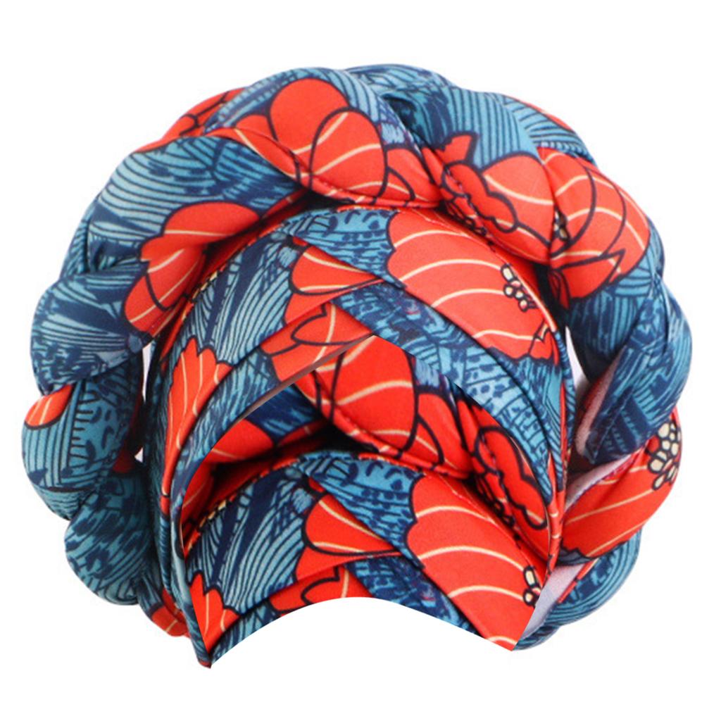 African Braided Headwrap High Skull Turban Cap Flower Printed Hijab Head Scarf for Music Festival Theme Event Oversized