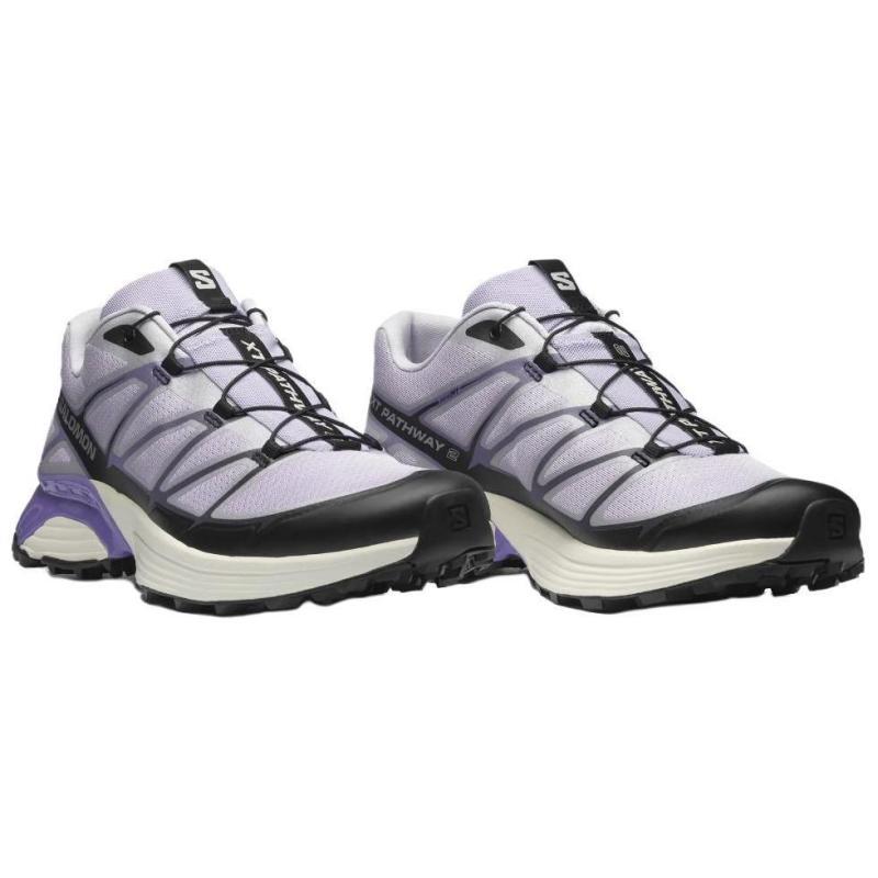 SALOMON XT Pathway Shock Absorbers Slip Resistant Low Top Trail Running Shoes Unisex Purple Silver Sneakers L47687100